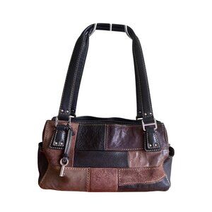 Vintage Fossil Genuine Tooled leather Suede Patchwork Purse